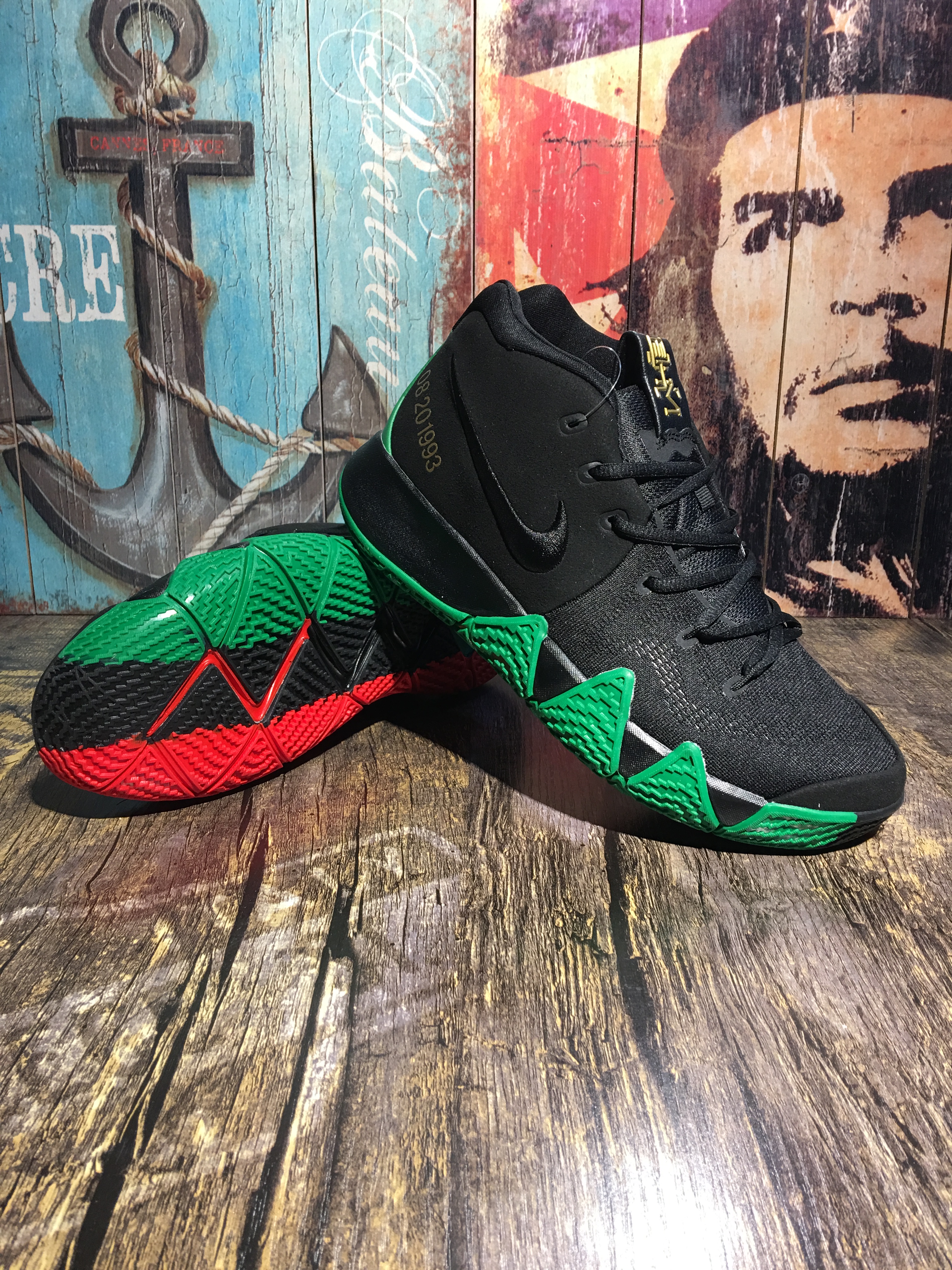 Men Nike Kyrie Irving 4 BHM Black Green Red Shoes